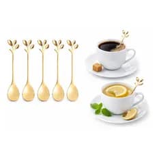 Colher Folhas Talher Sobremesa Fofa Chá Café Torta Bolo Mesa Posta Premium Folhas Premium Dourado