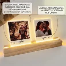 Porta Retrato Iluminado Personalizado LED com Foto Polaroid Base Madeira Presente Premium Base fotos