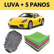 Kit de Lavar Carro Moto Limpeza automotiva Luva +5 Pano Microfibra Super Absorvente Multiuso Macia