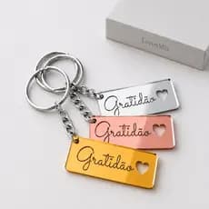 Kit Chaveiros Gratidão com Coração em Acrílico Espelhado Brinde e Lembrancinhas para Festas Eventos