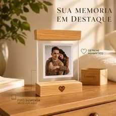 Porta Retrato com Base Madeira Pinus Vidro Duplo e Foto Personalizado Presente Romântico Decorativo