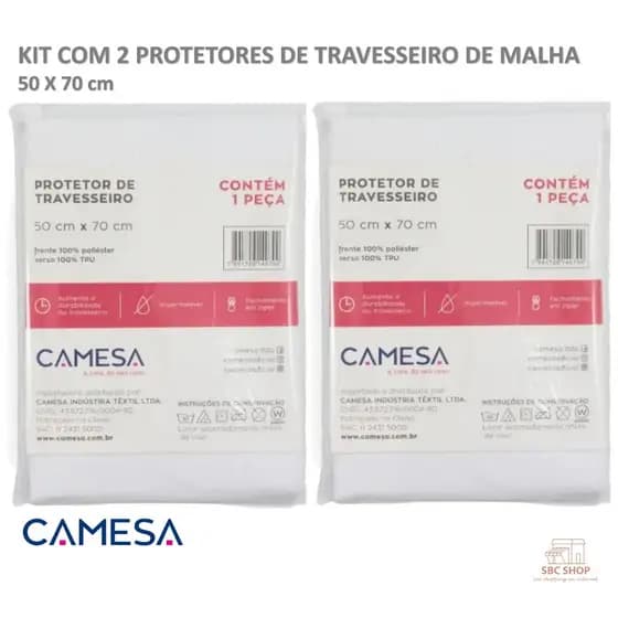 Kit com 2 Protetor de Travesseiro Malha Impermeável Com Zíper 50X70 cm Capa Camesa