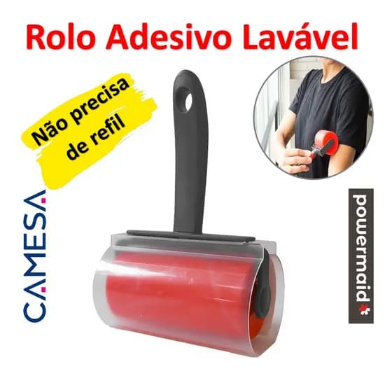 Rolo Adesivo Lavável Não Precisa de Refil Retira Pelo Poeira Fiapo Cabelos Camesa Powermaid