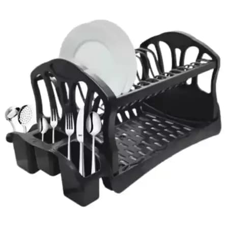 Escorredor Duplo de Louças 13 Pratos, Porta Talher e Copo Para Cozinha Preto
