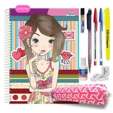Caderno 10 Matérias Feminino  Material Escolar Universitário Caderno 10 Matérias + Kit com 9 itens