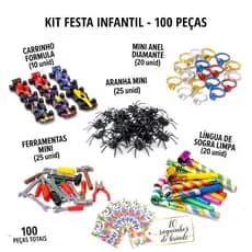 KIT FESTA LEMBRANCINHA MINI BRINQUEDINHOS 100 PEÇAS + 10 SAQUINHOS BRINDE: CARRINHO ANEL ARANHA LUXO