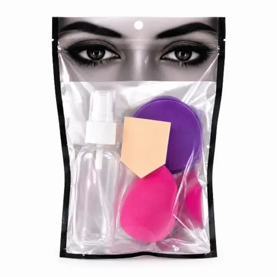 Kit Esponjas de Maquiagem com Spray Fixador Aplicação Profissional Base Corretivo