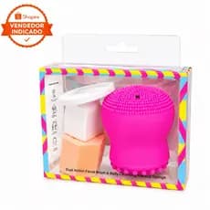 Kit Limpeza Facial Barato - 4 em 1 Escova Silicone Massageadora + 3 Esponjas Triangulares