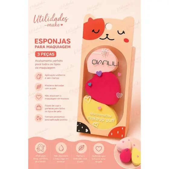 Kit Esponjas Marshmallow Puff – Maciez Extrema e Acabamento Profissional