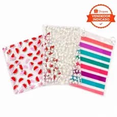 Kit Necessaires Transparentes Femininas com Zíper Colorido 3 Peças Estampadas e Lisas Para Maquiagem