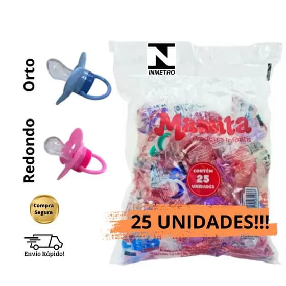 Chupeta Bico de Silicone Anatômico Ventilada Premium - Kit com 25 chupetas Bebê Menina Menino
