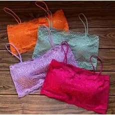 Kit 4 Top Faixa em Renda com Bojo-Topper Forrado Cropped Feminino Nadador