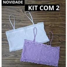 KIT 2 Tops Faixa em Renda sem Bojo - Topper Forrado Regata Nadador Cropped Feminino Renda