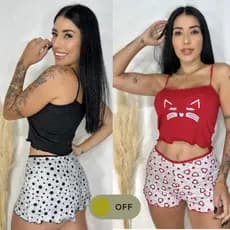 Kit 2 Short Doll Suede Pijama Feminino Baby Doll Adulto-Linha-Noite-Confortável-Roupa