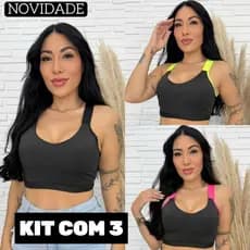 Kit 3 Top sem Bojo - Topper com Forro Suplex Cropped Feminino Blusa Pilates Caminhada