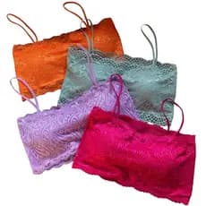 Kit 6 Top Faixa Rendado com Bojo Topper com Forro Regata Nadador Cropped Feminino Blusa Renda Pilates Sutiã Caminhada