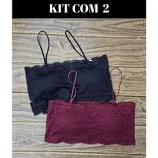 KIT 2 Tops Faixa em Renda com Bojo - Topper Forrado Regata Nadador Cropped Feminino Renda