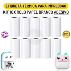 Kit 10 Bobina Etiqueta Térmica Adesiva 57x30mm Branco Rolo Para Mini Impressora Portátil a Prova De Água