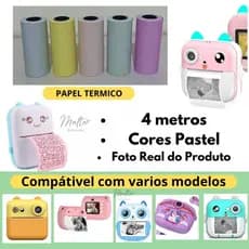 Kit 5 rolos COLORIDO pastel Candy  Térmica 57mm 4 METROS p/ Mini Impressora Portátil, impressora gatinho, camera print