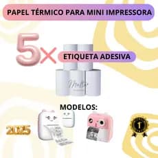 Etiqueta Adesiva Para Mini Impressora Gatinho - 5 Rolos