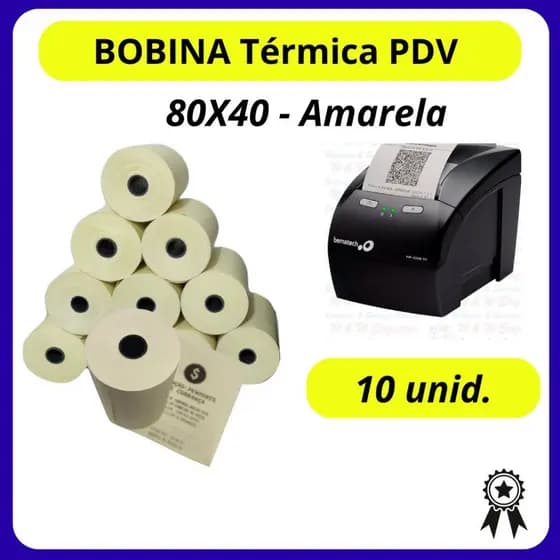 10 Bobina Termica 80x40 metros 79mmx40m Cupom Fiscal Não Fiscal Ecf Pdv Recibos pedidos comanda senhas