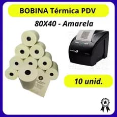 10 Bobina Termica 80x40 metros 79mmx40m Cupom Fiscal Não Fiscal Ecf Pdv Recibos pedidos comanda senhas