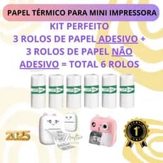 Kit 3 Bobina Rolo Etiqueta Térmica Adesiva + 3  Bobina Rolo Etiqueta Térmica NÂO Adesiva para Mini Impressora Portátil