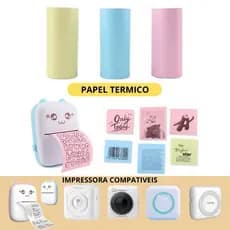 3 rolos bobina colorida para mini impressora gatinho 57x30