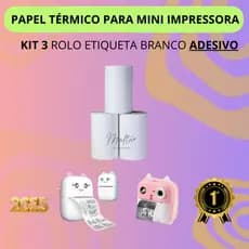 Kit com 3 ou 5 ou 10 rolos Etiqueta Bobina Adesiva Para Mini Impressoras Gatinho ESCOLHA NA VARIAÇÃO