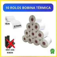 Kit 10 rolos de Bobina térmica NÃO ADESIVO Branco com 57mmX16metros para mini Impressora ifood