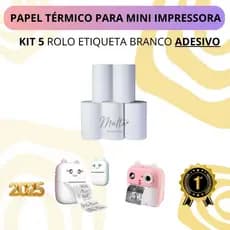 Kit 5 Bobina Etiqueta Térmica 57x3 Adesiva Branca Para Mini Impressora Portátil