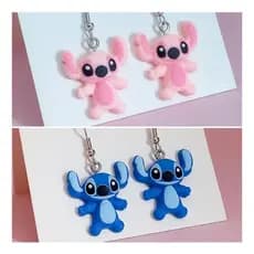Brinco Stitch Azul e Rosa Brincos Personagens Fofo Moda Tiktok,