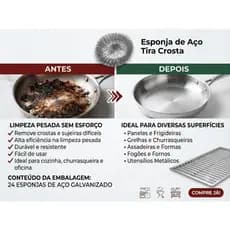 Esponja de Aço Galvanizada Tira Crosta Esfregão  Kit com 24 Unidades