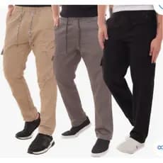 CALÇA CARGO  SARJA LARGA MASCULINA CASUAL 6 BOLSOS FECHAMENTO CORDÃO MODA UNISSEX KIT 3