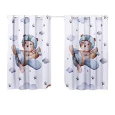 Cortina Quarto Infantil Criança Pequena Berço Americano Nacional Simples Menino Ursinho Aviador Azul