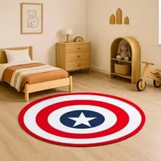 Tapete Tatame Antiderrapante Quarto Infantil Criança Menino Redondo Personagem Escudo Capitao Azul