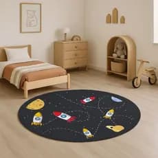 Tapete Tatame Quarto Infantil Criança Bebe Capacho Redondo Menino Antiderrapante Astronauta Marinho