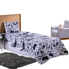 Colcha Cobre Leito Jogo Roupa Cama Solteiro 2 Pçs Matelado Macio Quarto Menino Gamer Preto Branco