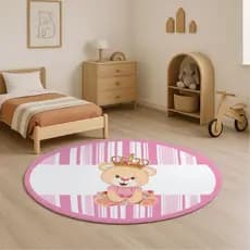 Tapete Tatame Antiderrapante Emborrachado Quarto Criança Bebe Menina Ursinha Princesa Rosa Capacho