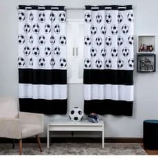 Cortina Infantil Quarto Criança Menino Grande 300x180 Varao Simples Futebol Preto Com Ilhos Cromado