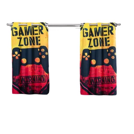 Cortina Sala Quarto Infantil Criança Menino 2,00x1,40 Decorativa Varao Simples Video Game Amarelo