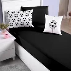 Jogo Lençol Roupa Cama Solteiro Elastico 4 Pçs Fronha Quarto Criança Menino Futebol Preto Macio Luxo