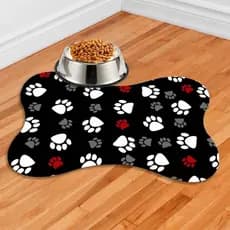 Tapete Pet Antiderrapante Emborrachado Bebedouro Comedouro Cao Gato Lavavel Ossinho Patinha Preto