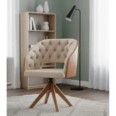 Poltrona Decorativa Giratoria Laminada Mari no Tecido Corino - Gustavo Decor