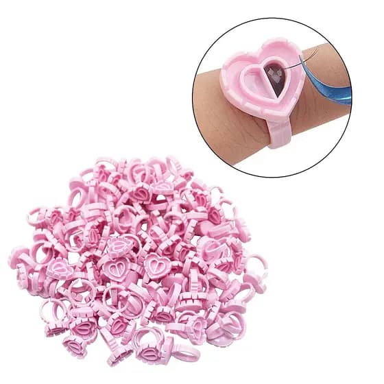 Kit 20/100/200 Anéis Batoque Descartável Coração Cola Micropigmentação Henna Cílios Sobrancelhas