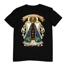 Camiseta Algodão Religiosa Nossa Senhora Rogai por nós Manga Curta