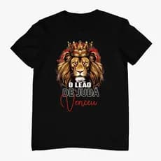 Camiseta Algodão Religiosa "O Leão de Judá Venceu" – Estilo com Propósito