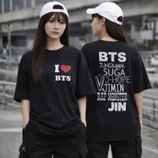 Camiseta Kpop BTS Estampa Frente e Costas Unissex Roupa de Fã Jungkook Jimin Suga RM Jin J-Hope