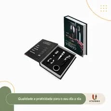 Kit Vinho 5 Peças em Formato de Livro – Abridor, Saca-Rolhas, Dosador e Tampa