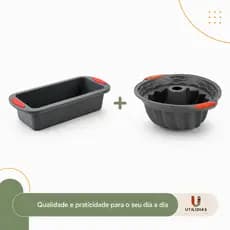 Kit 2 Formas de Silicone para Bolo Pão e Pudim Assadeira Retangular + Redonda com Furo Forno e Freezer